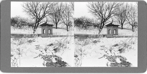 Coldwater Spring reservoir in winter, in the 1880s. Original in the Minneapolis Public Library.